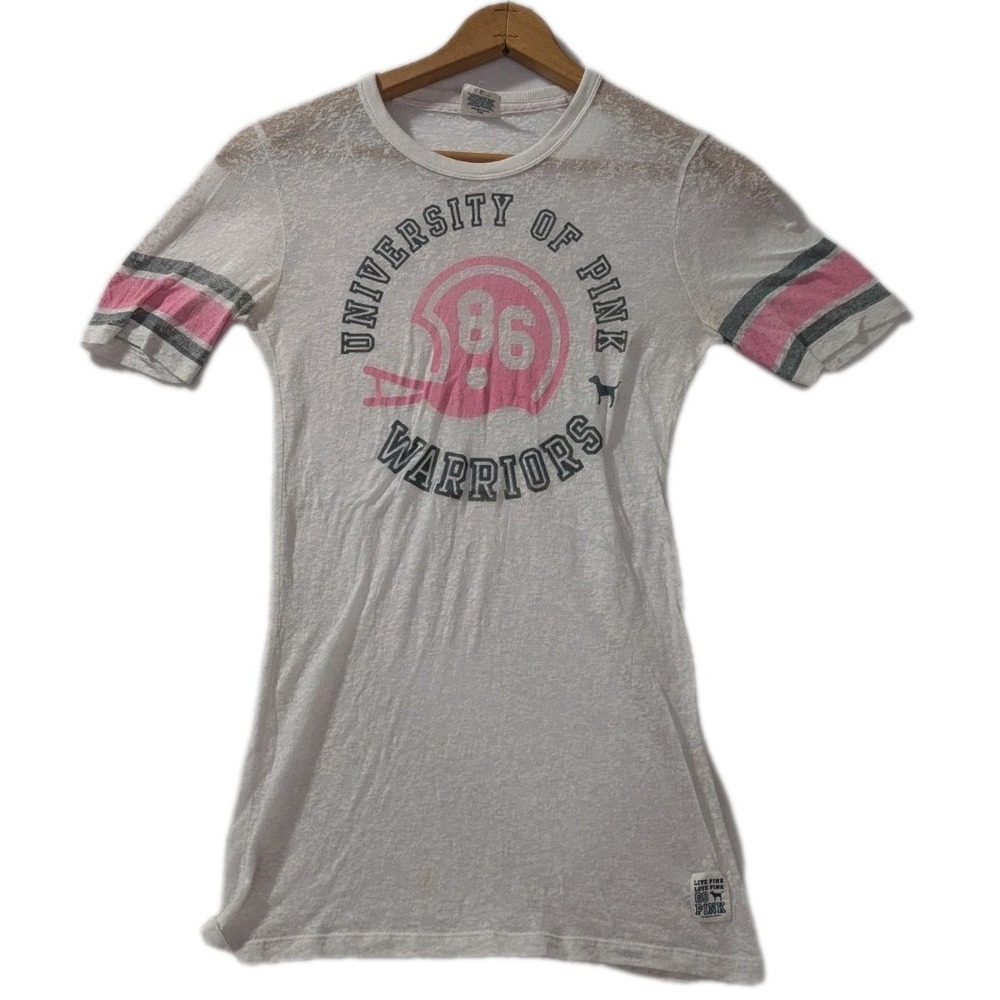 PINK Victoria's Secret University of Pink Warriors Tee XS White Burnout Y2K‎ VTG